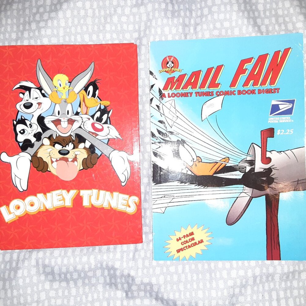 Lot-2 Vintage USPS Mail Fan Looney Tunes Comic 1997 * Looney Tunes 2011 Notebook